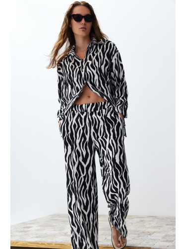 Trendyol Black Zebra Patterned Shirt and Trousers Woven Bottom-Top Set