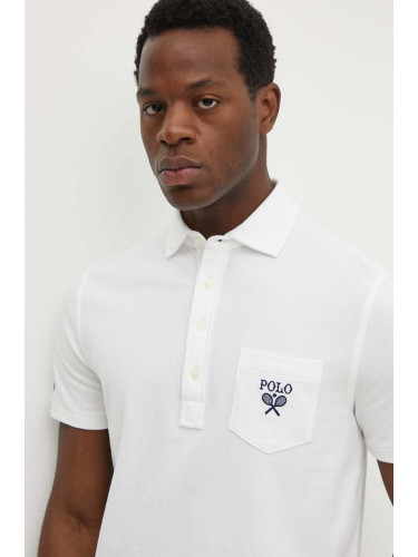 Памучна тениска с яка Polo Ralph Lauren в бяло с апликация 710952180
