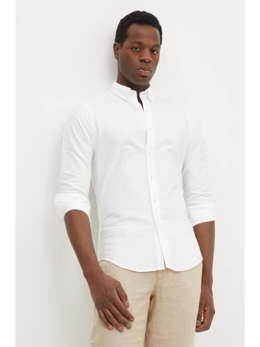 Памучна риза Polo Ralph Lauren мъжка в бяло с кройка по тялото с яка с копче 710674095002