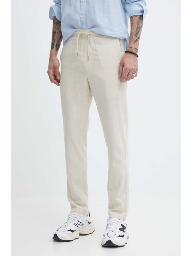 Ленен панталон Solid в бежово със стандартна кройка