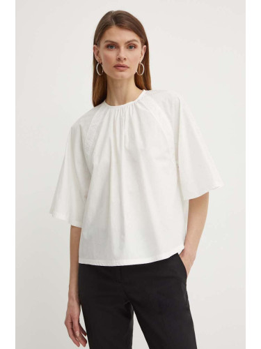 Памучна блуза Weekend Max Mara дамска в бяло с изчистен дизайн 2415161032600