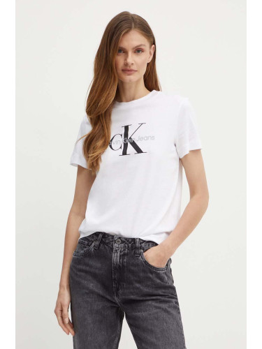 Памучна тениска Calvin Klein Jeans в бяло J20J219142