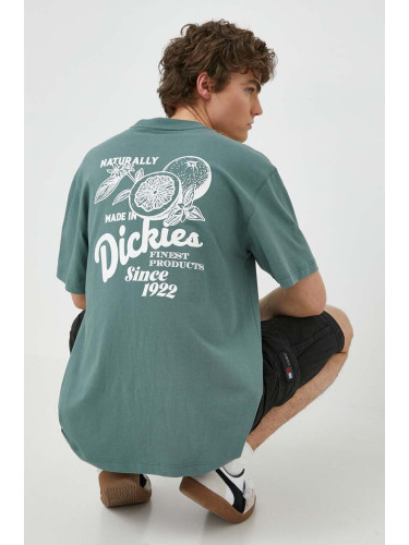 Памучна тениска Dickies RAVEN TEE SS в зелено с принт DK0A4YYM