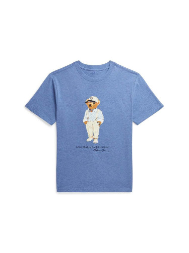Детска памучна тениска Polo Ralph Lauren в синьо с принт 323853828036