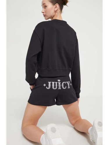Къс панталон Juicy Couture в черно с апликация с висока талия
