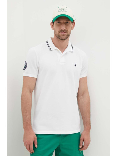 Памучна тениска с яка Polo Ralph Lauren в бяло с апликация 710918851