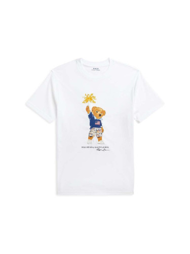 Детска памучна тениска Polo Ralph Lauren в бяло с принт 323853828034