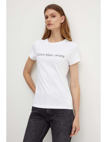 Памучна тениска Calvin Klein Jeans в бяло J20J220253