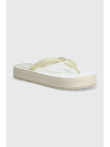 Джапанки Calvin Klein Jeans BEACH SANDAL FLATFORM MONOLOGO в бежово с платформа YW0YW01617