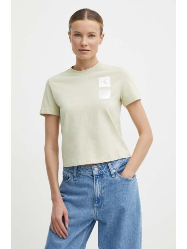 Памучна тениска Calvin Klein Jeans в зелено J20J223700