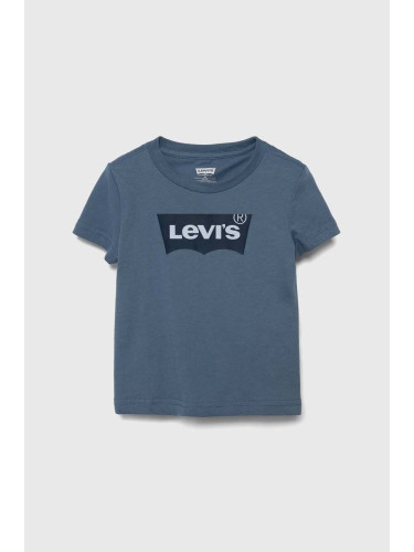 Детска памучна тениска Levi's в синьо с принт