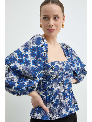 Памучна блуза Weekend Max Mara дамска в синьо с десен 2415161042600