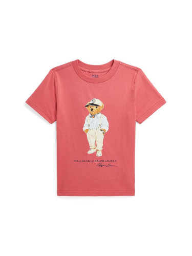 Детска памучна тениска Polo Ralph Lauren в червено с принт 322853828032