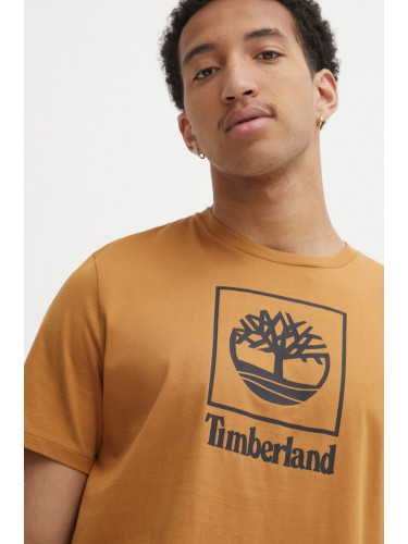 Памучна тениска Timberland в кафяво с принт TB0A5QSPP471