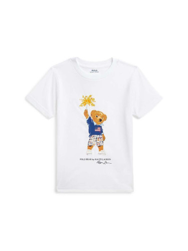 Детска памучна тениска Polo Ralph Lauren в бяло с принт 322853828034