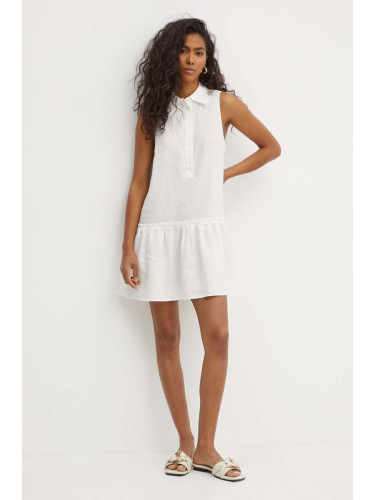 Ленена рокля MAX&Co. в бяло къса със стандартна кройка 2416221015200