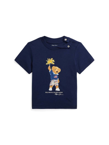 Бебешка памучна тениска Polo Ralph Lauren в тъмносиньо с принт 320853828033