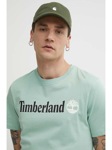 Памучна тениска Timberland в зелено с принт TB0A5UPQEW01