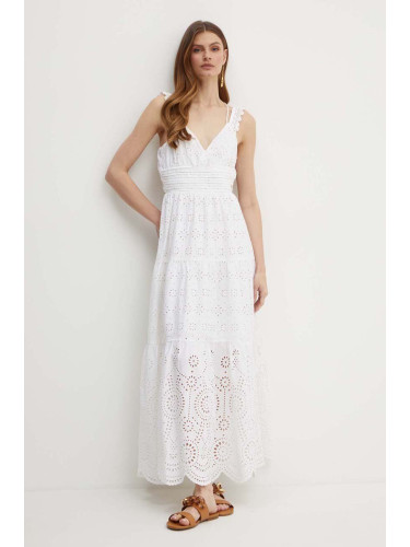 Памучна рокля Guess PALMA в бяло дълга разкроена W4GK46 WG571