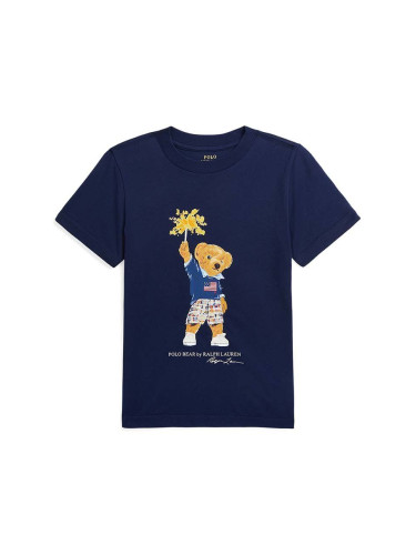 Детска памучна тениска Polo Ralph Lauren в тъмносиньо с принт 322853828033