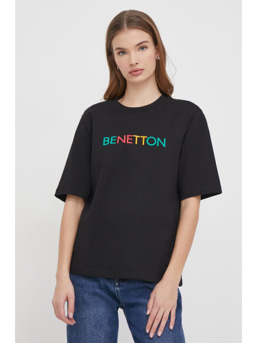 Памучна тениска United Colors of Benetton в черно