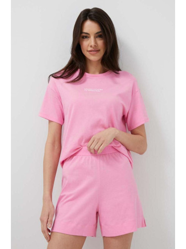 Памучна домашна тениска United Colors of Benetton в розово