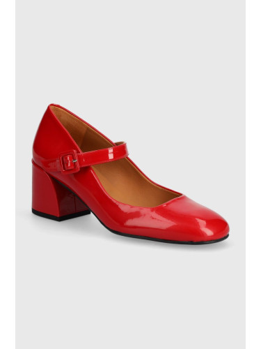Кожени обувки с дебел ток Billi Bi в червено с дебел ток A5563