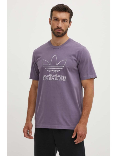 Памучна тениска adidas Originals Trefoil Tee в лилаво с апликация IR7992