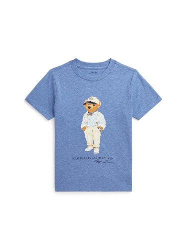 Детска памучна тениска Polo Ralph Lauren в синьо с принт 322853828036