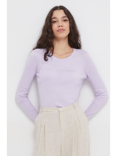 Памучна блуза с дълги ръкави United Colors of Benetton в лилаво