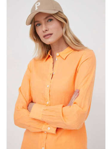 Ленена риза Mos Mosh в оранжево със стандартна кройка с класическа яка