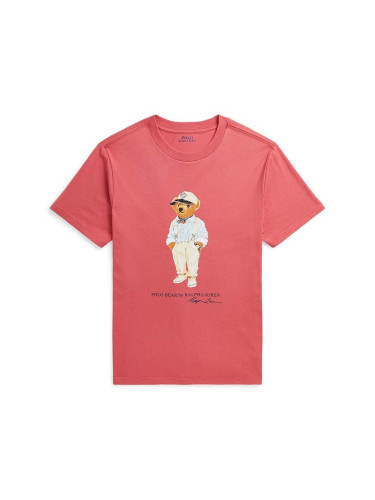 Детска памучна тениска Polo Ralph Lauren в червено с принт 323853828032