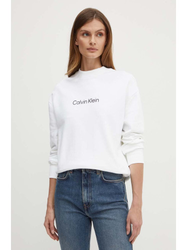 Памучен суичър Calvin Klein в бяло с принт