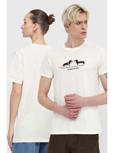 Памучна тениска Kaotiko в бежово с апликация