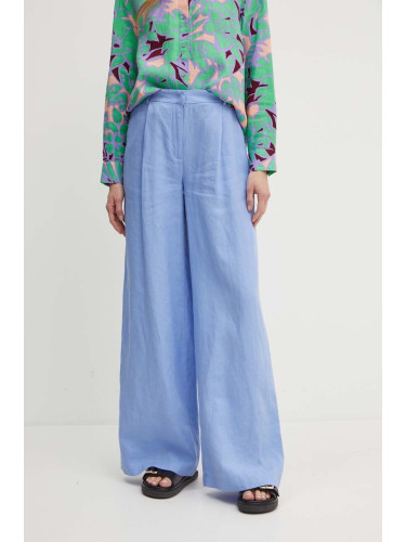 Ленен панталон MAX&Co. в синьо с широка каройка, с висока талия 2416131025200