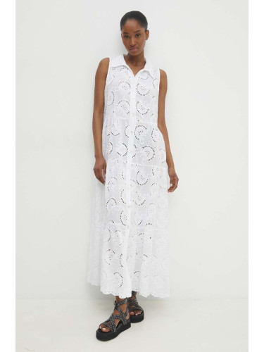 Памучна рокля Answear Lab в бяло среднодълга с уголемена кройка