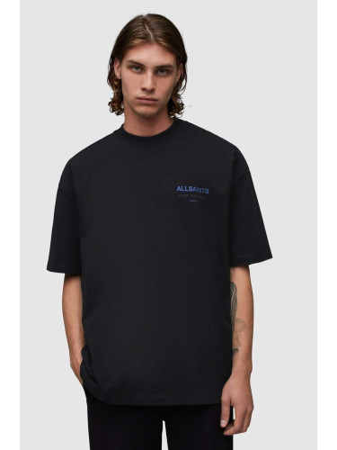 Памучна тениска AllSaints UNDERGROUND SS CREW в черно с принт