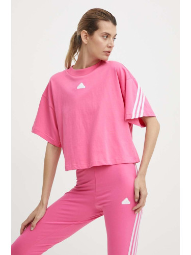 Памучна тениска adidas в розово IS3620