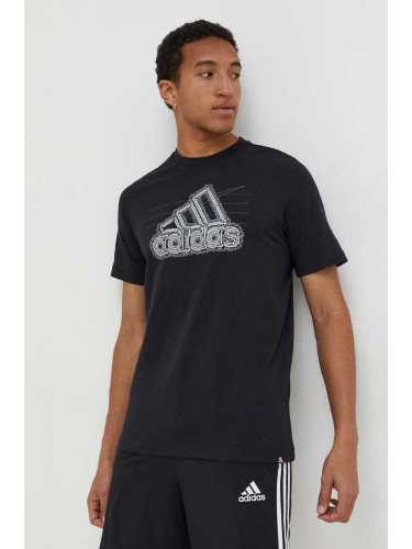 Памучна тениска adidas 0 в черно с принт IN6258