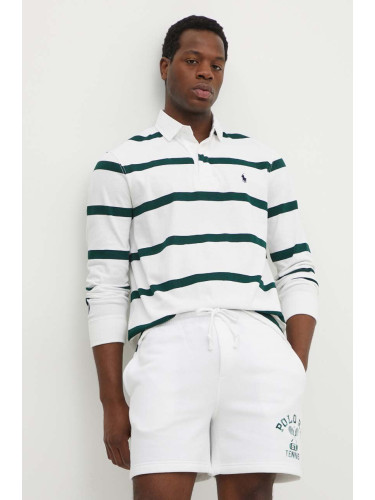 Памучна блуза с дълги ръкави Polo Ralph Lauren в бяло с десен 710939635