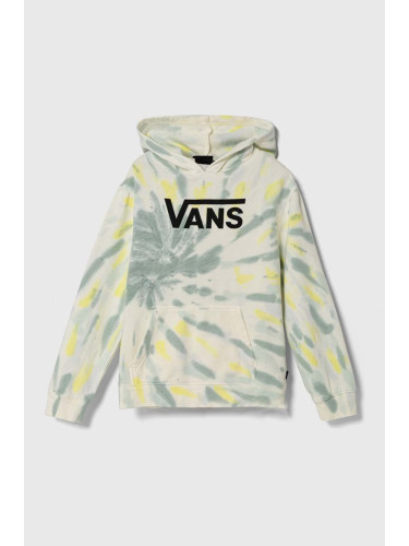 Детски суичър Vans SPIRAL TIE DYE HOODIE в зелено с качулка с десен