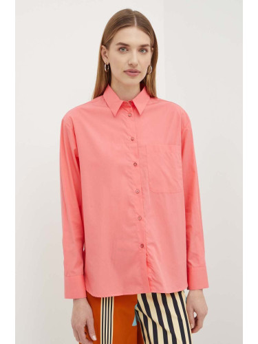 Памучна риза MAX&Co. дамска в оранжево със свободна кройка с класическа яка 2416111044200