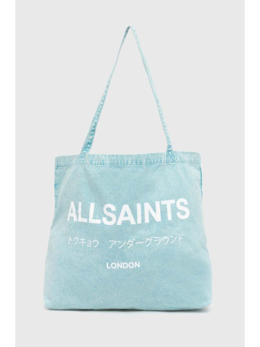 Памучна чанта AllSaints в синьо