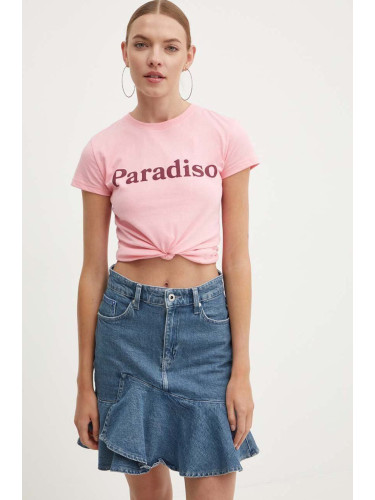 Памучна тениска Drivemebikini Paradiso в розово с голи рамене