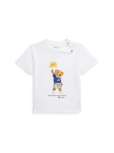 Бебешка памучна тениска Polo Ralph Lauren в бяло с принт 320853828034