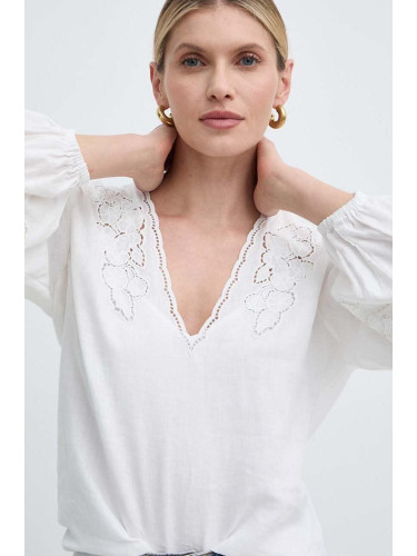 Ленена блуза Twinset в бяло с изчистен дизайн