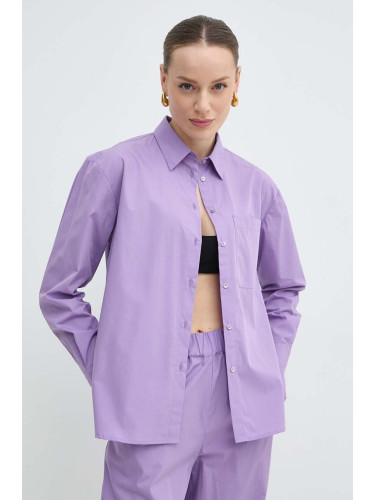Памучна риза MAX&Co. дамска в лилаво със свободна кройка с класическа яка 2416111044200