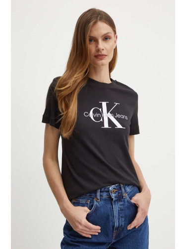 Памучна тениска Calvin Klein Jeans в черно J20J219142