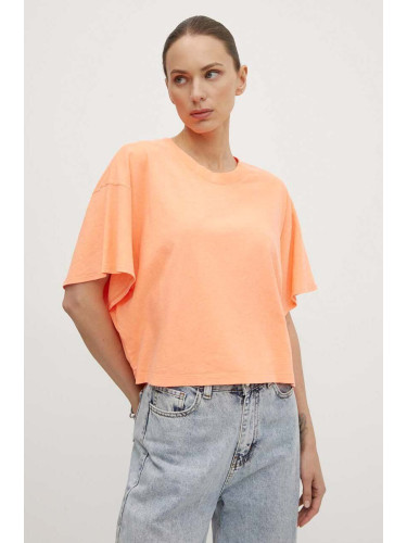 Тениска с лен American Vintage TEE-SHIRT MC COL ROND в оранжево LOP02DE24
