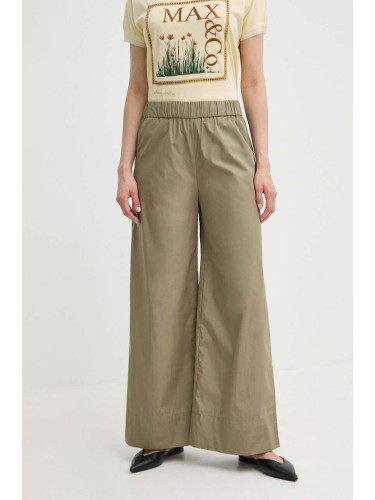 Памучен панталон MAX&Co. в зелено със стандартна кройка, с висока талия 2416131084200